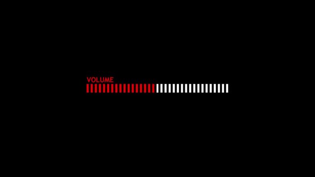 Volume bar animation for audio level control status. Sound adjustment and loudness indication process element. Playback level tracking display for digital media operation. Media player bar.