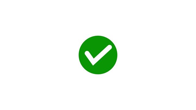 Check mark symbol animation for success status indication. Approved verification and task completion confirmation mark. Acceptance and correct result indicator for digital operation