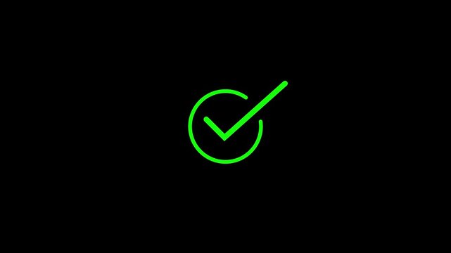 Minimal green check mark inside a circular outline on a black background, symbolizing confirmation, success, approved status, or completed task.
