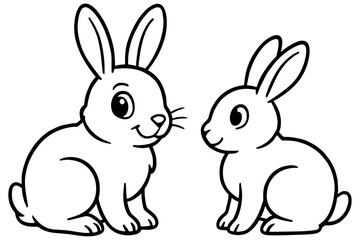 Obraz premium vector illustration of rabbits, Hand Drawn Rabbit Outline Illustrations – Easter Bunny Pair