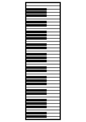 
Black and white piano keyboard in vertical layout. Classic musical instrument design for posters, wall art, and music-themed graphics.