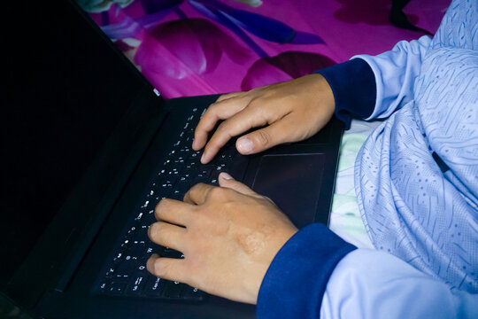 Young woman with laptop. Social networking technology concept. Technology, Freelance, online course, remote work and lifestyle concept