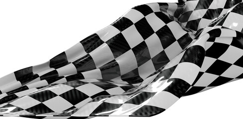 Fototapeta premium Dynamic image of a checkered flag waving in the wind. Symbol of racing, speed, victory and competition. Perfect for spor
