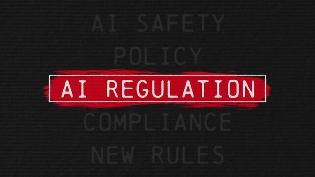 ai regulation scrolling text sequence with documentary style title animation for news topic and trend