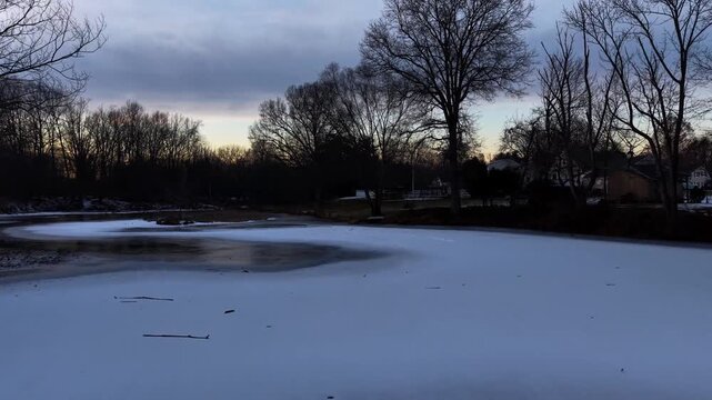 Winter aerial view of the Bell Pond Reservoir in Wethersfield, Connecticut
