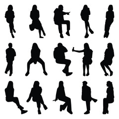 Vector collection set of sitting people silhouettes.	
