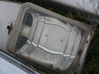 old discarded street lamp, close up