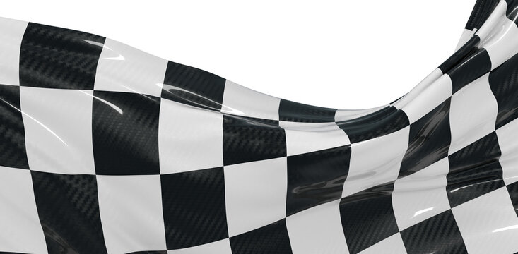 Dynamic image of a waving checkered flag against a white background, perfect for representing races, competition and ach