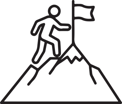 Mountain Climber Reaching Flag Summit Symbol of Success Achievement Perseverance Goal Motivation Triumph