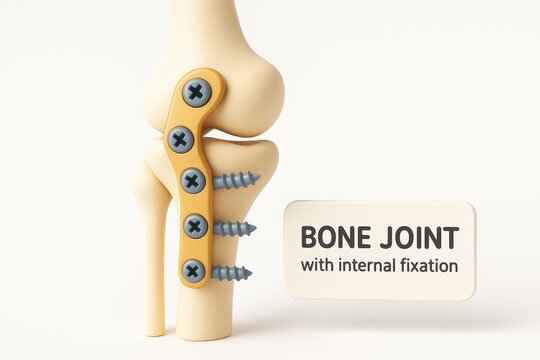Close-up view of surgical bone joint internal fixation in a clinical medical environment