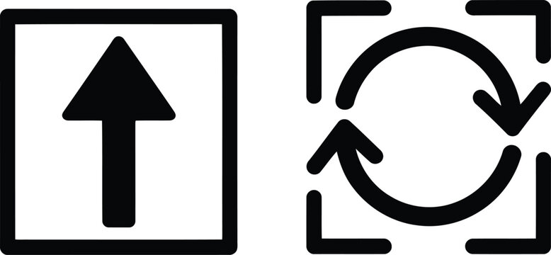 Black and white representing an upward arrow and a circular refresh or repeat symbol
