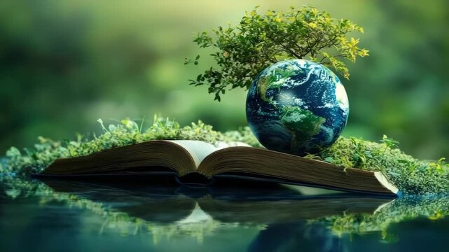 Open book symbolizes unity between poetry and the Earth, celebrating nature's beauty and reflecting on environmental balance and harmony