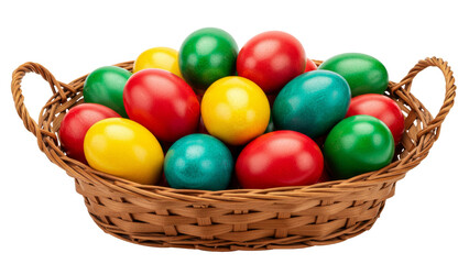 Fototapeta premium Basket with colorful Easter eggs isolated