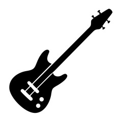 Obraz premium Black electric bass guitar isolated on white background, minimalist music instrument vector illustration, high detail professional design for musicians and bands