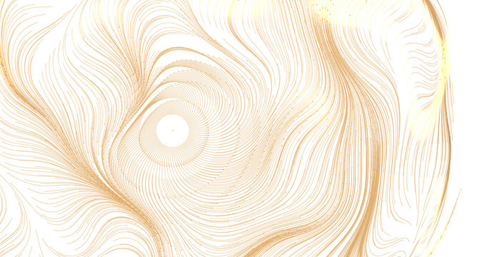 Abstract gold lines design on white background, flowing lines waves. Elegant gold pattern for luxury themes. Modern abst