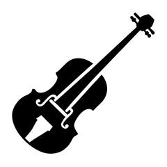 Obraz premium Black minimalist violin icon with music notes isolated on white background for music education and creative design