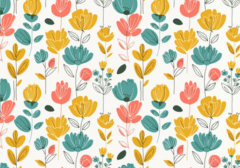 Obraz premium Spring meadow inspired floral repeat background illustration