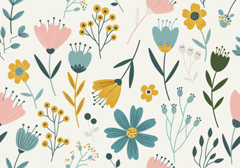 Obraz premium Whimsical seamless flower background in modern pastel palette
