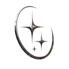 Three metallic, star-shaped bursts within a sleek chrome crescent, representing excellence, success, or a cosmic theme. © Toufiqur