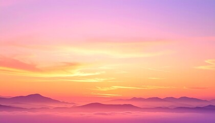 Fototapeta premium Dreamy Mountainscape at Sunrise A Serene Vista of Peaks Bathed in Pink and Orange Hues for Calm Visual Appeal.