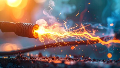 Electrical Surge with Sparks Exploding from a Wire Energetic Power Concept.
