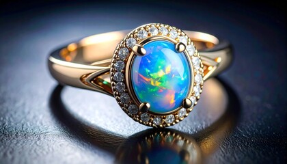 Elegant Gold Ring with Opal Gemstone and Diamond Halo for Special Occasion Romantic Jewelry Gift.