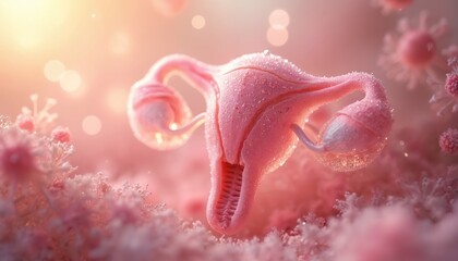 Naklejka premium Female reproductive system anatomy with uterus and ovaries. Conceptual medical background for women health, disease and fertility awareness. Gynecological care science.