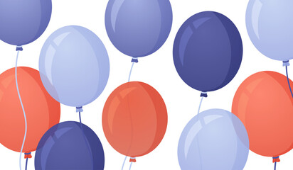 Minimal vector illustration showing a repeating arrangement of balloons in soft blue and coral colors. Clean shapes, subtle gradients and balanced composition, suitable for celebration, childhood or d