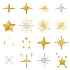 Obraz premium A collection of gold and silver star shapes on a white background
