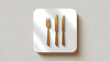 Elegant flat illustration of a gold fork and knife, suitable for a professional cookbook website branding.