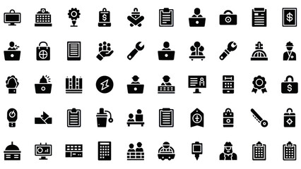 Business icons, finance, technology and office work symbols set