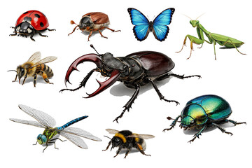 Collection of colorful insects isolated on background. Set of realistic insects isolated. Realistic insects collection with beetles and butterflies