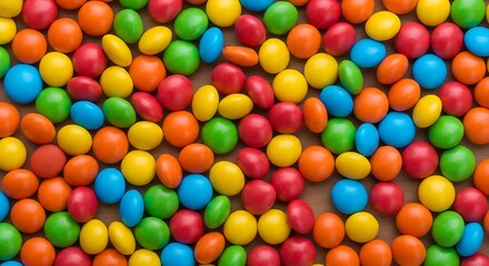 Fototapeta premium Vibrant colorful candies are scattered on surface
