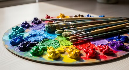 Obraz premium Colorful paintbrushes on a vibrant palette