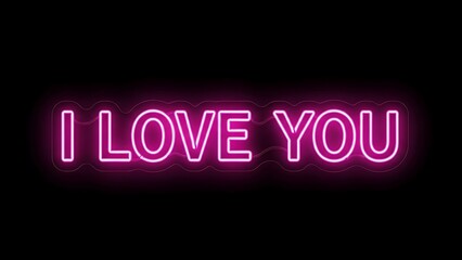 Obraz premium A neon pink sign that reads I love you on a black background
