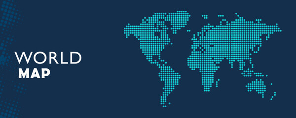 Fototapeta premium World Map Made of Dots on Dark Blue Background