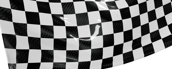 Black and white checkered flag waving in the wind, a symbol of finish, victory, and racing. Isolated on white for versat