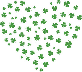 Fototapeta premium Green Clover Leaf Heart Shape Pattern Background For St Patricks Day Greeting Card And Decoration Design vector