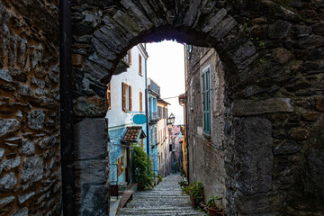 View of the village of Santa Maria Rezzonico on Lake Como