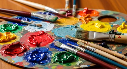 Obraz premium Colorful paint brushes on a palette