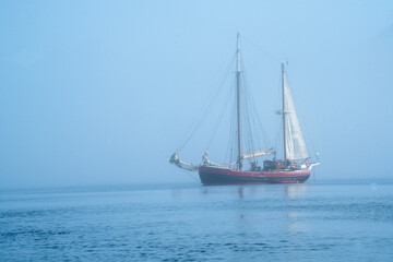 Fototapeta premium sailboat in the sea under the fog in Greenland