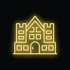 Naklejka premium Glowing neon line castle building icon isolated on black background vector illustration for design
