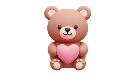Obraz premium Cute teddy bear holding a heart, PNG transparency included, AI generated | Va3ent5ne's day | 14 Febr4ary