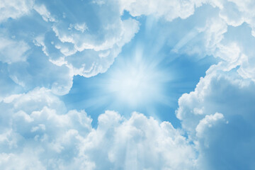 Rays shining in blue sky
