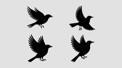 Fototapeta premium A minimalistic illustration depicts four black silhouettes of crows in various flight poses against a neutral gray background high quality professional detailed modern elegant stylish clean
