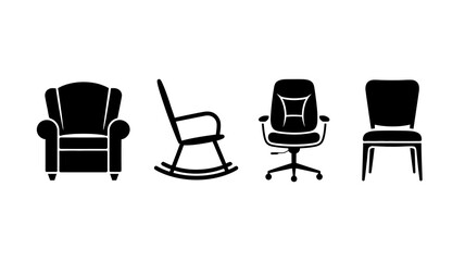 Fototapeta premium a collection of four distinct chair silhouettes displayed in black against a plain white background offering a simple furniture arrangement high quality professional detailed modern elegant