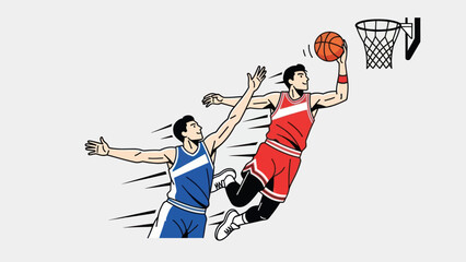 Basketball player dribbling and shooting action illustration isolated white © dadaguson