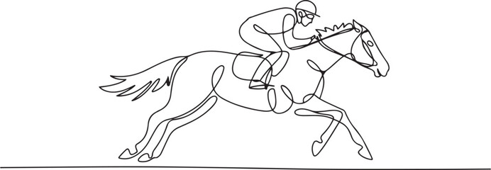 Fototapeta premium Equestrian sport, horse racing set one line art.one line victor illustration in white Background