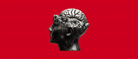 Exposed Brain Floating in Minimalist Anatomy Illustration