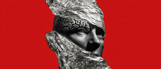 Surreal brain inside old head minimalist conceptual art